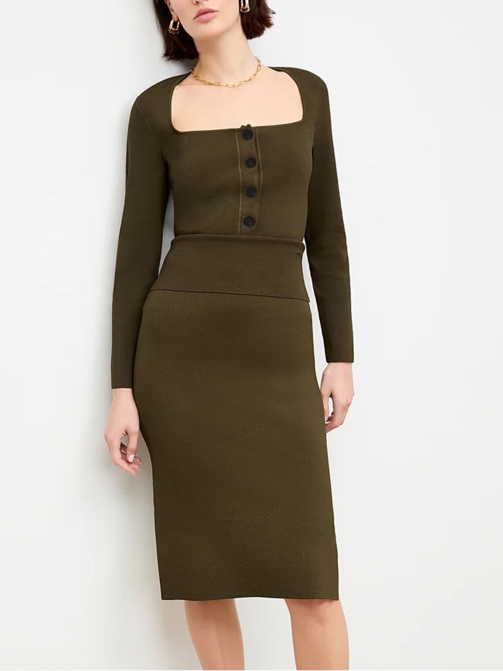 MM Lafleur Harlem Olive Fold-over Waist Pencil Skirt - Picture 3 of 13